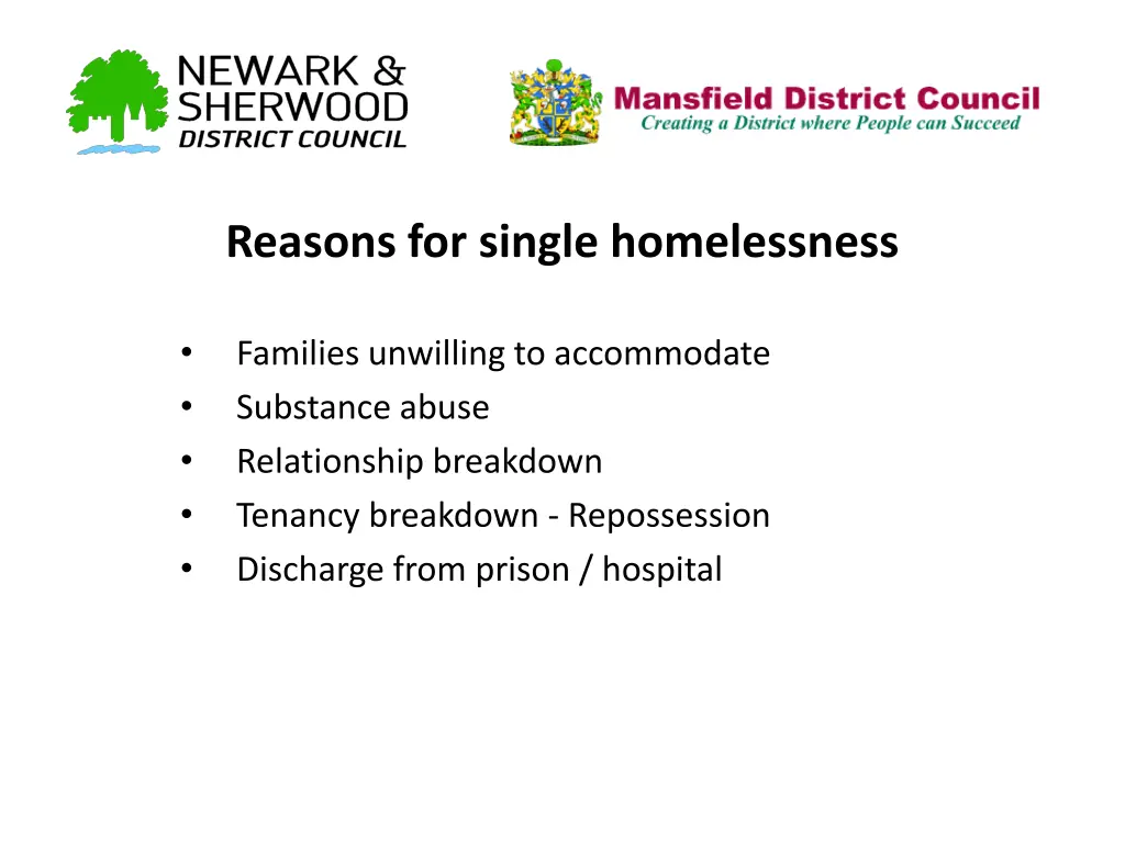 reasons for single homelessness