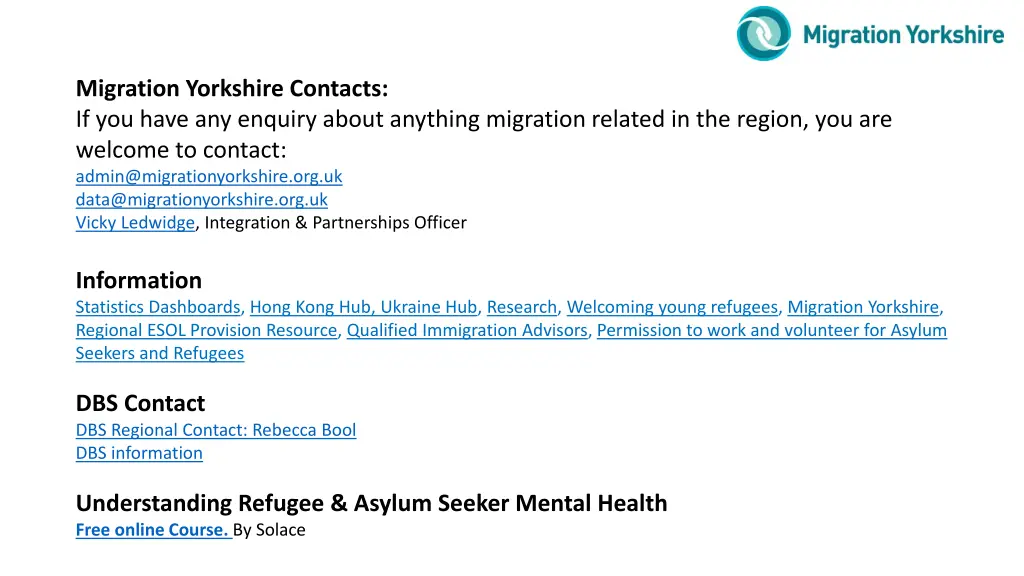 migration yorkshire contacts if you have