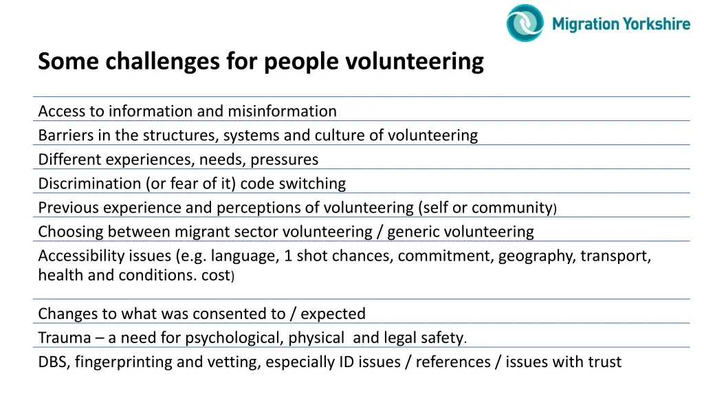 some challenges for people volunteering