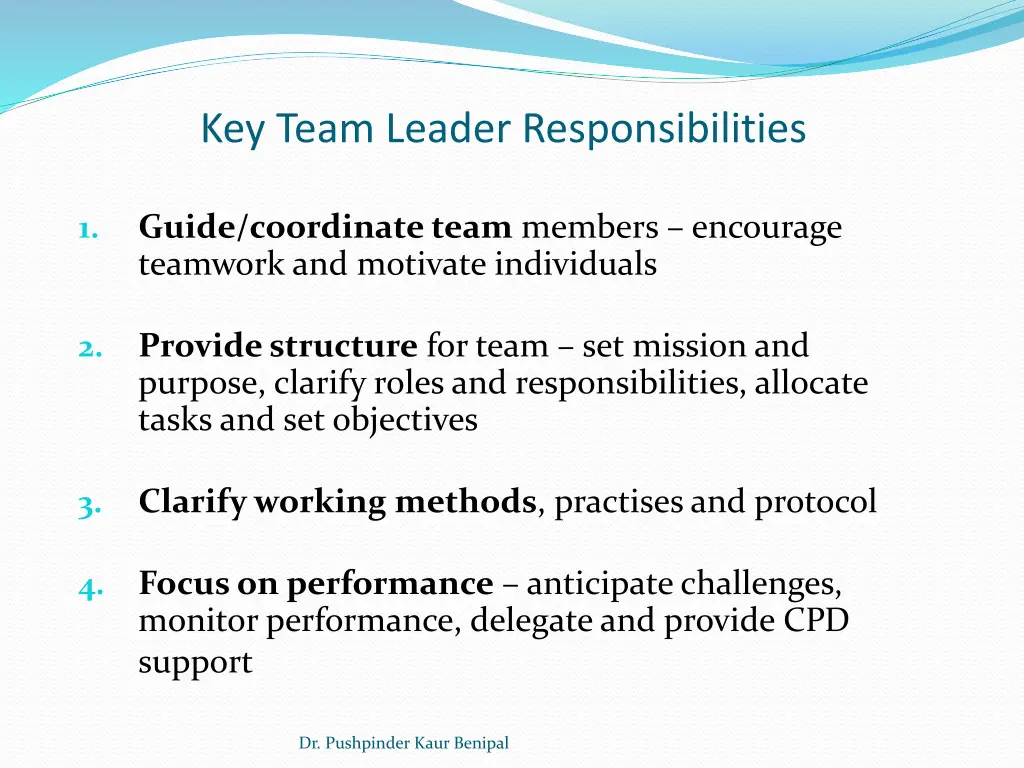 key team leader responsibilities