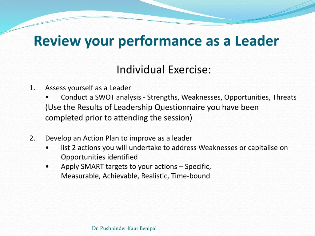 review your performance as a leader