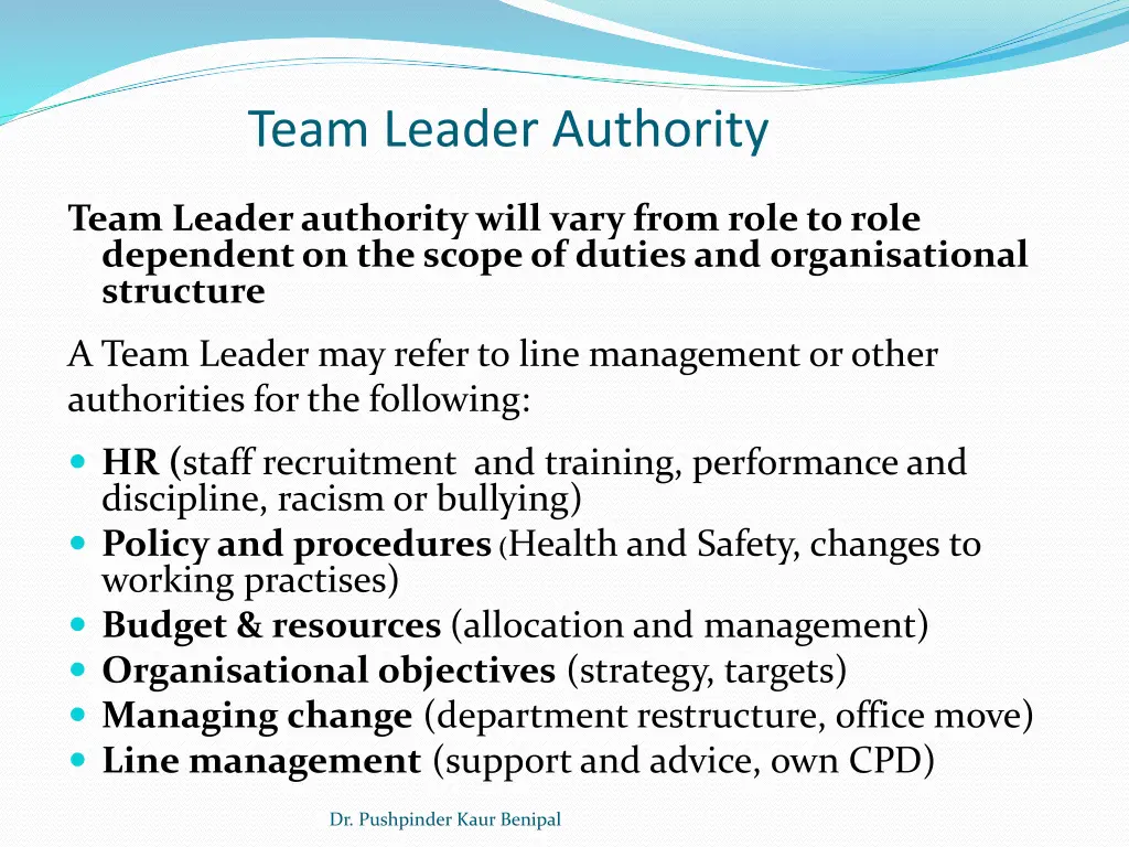 team leader authority