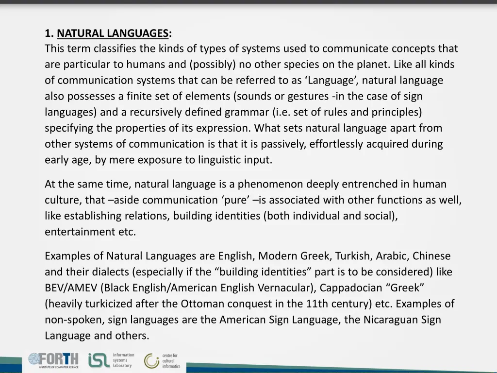 1 natural languages this term classifies