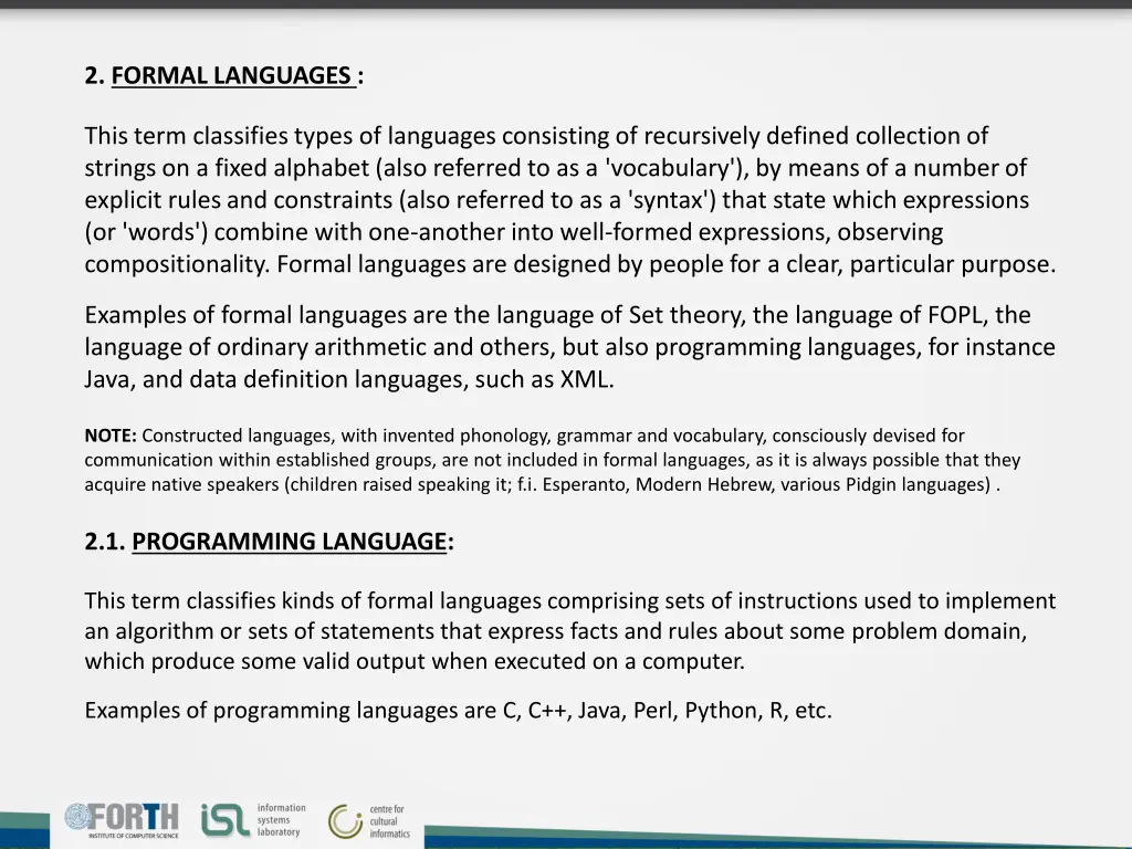 2 formal languages