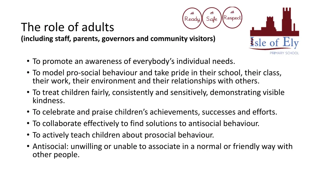 the role of adults including staff parents