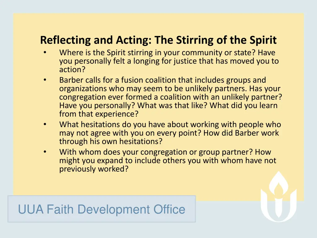 reflecting and acting the stirring of the spirit