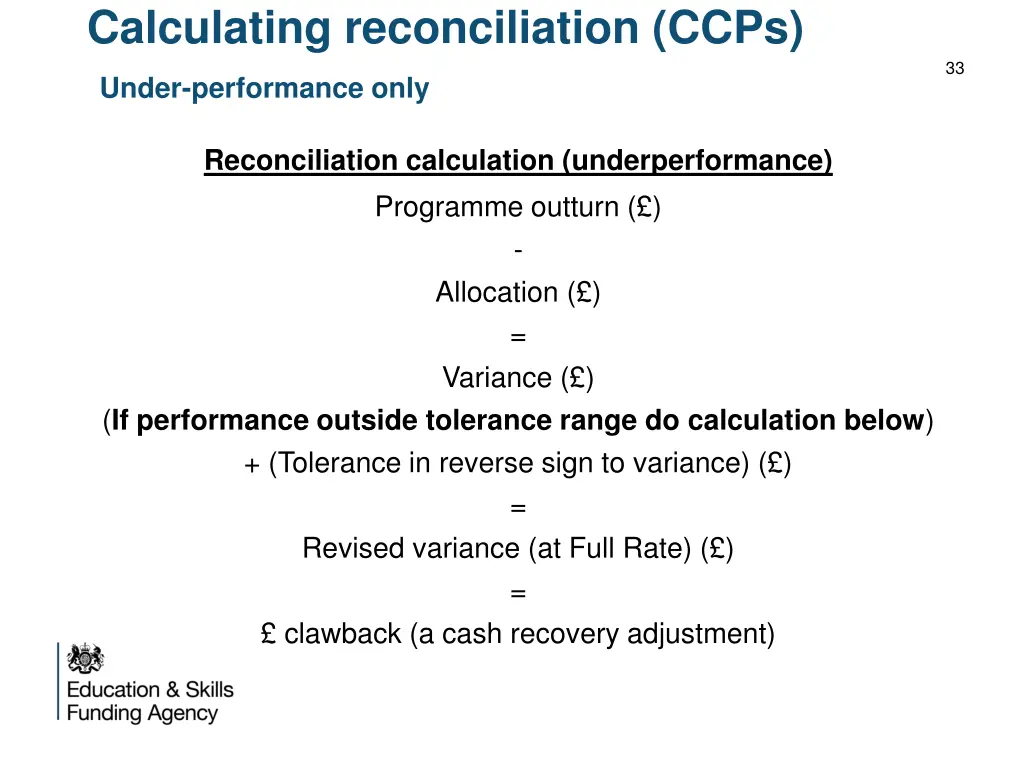 calculating reconciliation ccps under performance