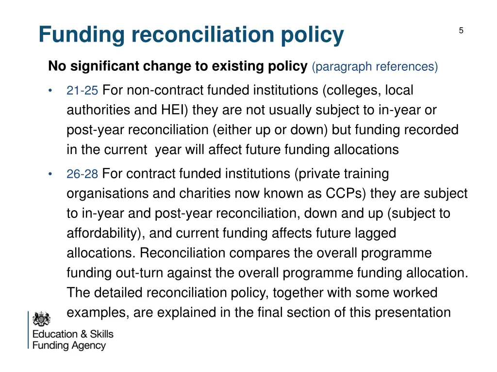 funding reconciliation policy