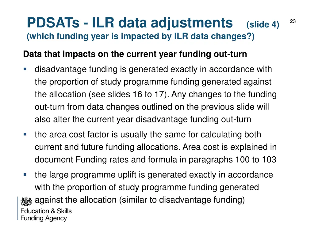 pdsats ilr data adjustments which funding year 3