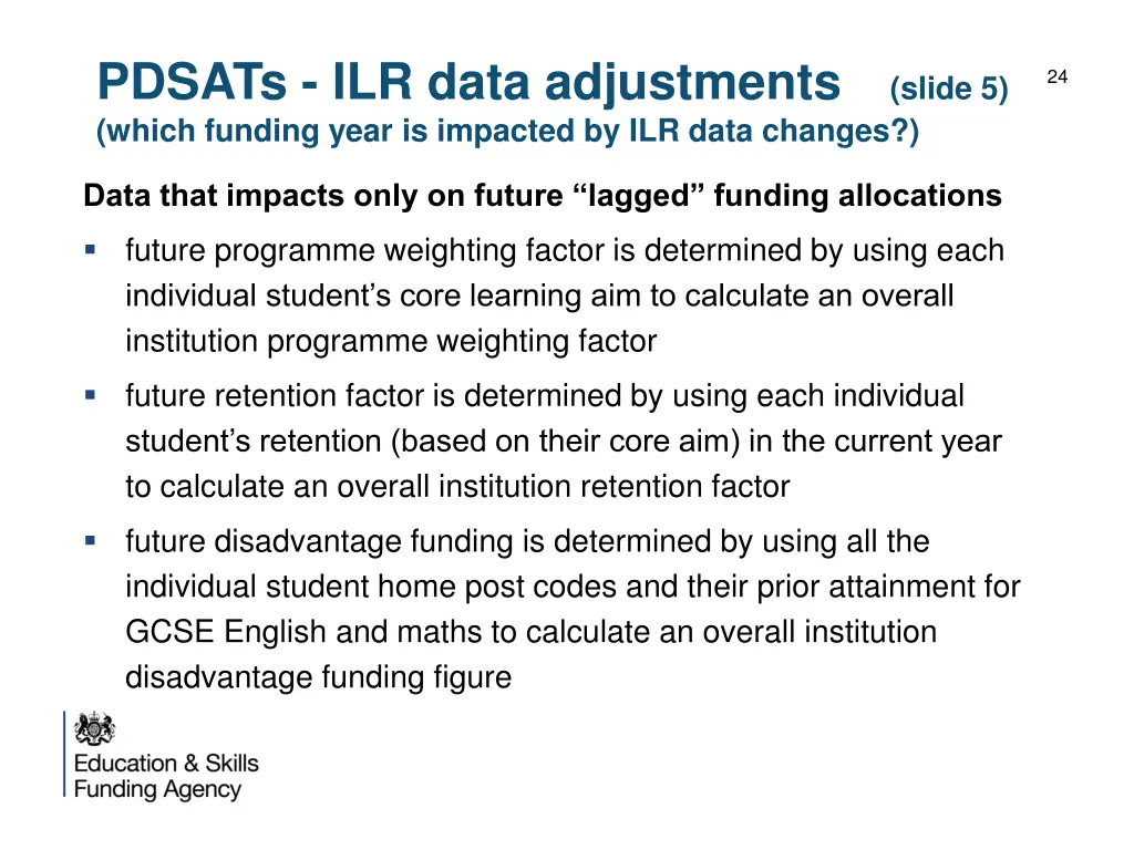 pdsats ilr data adjustments which funding year 4