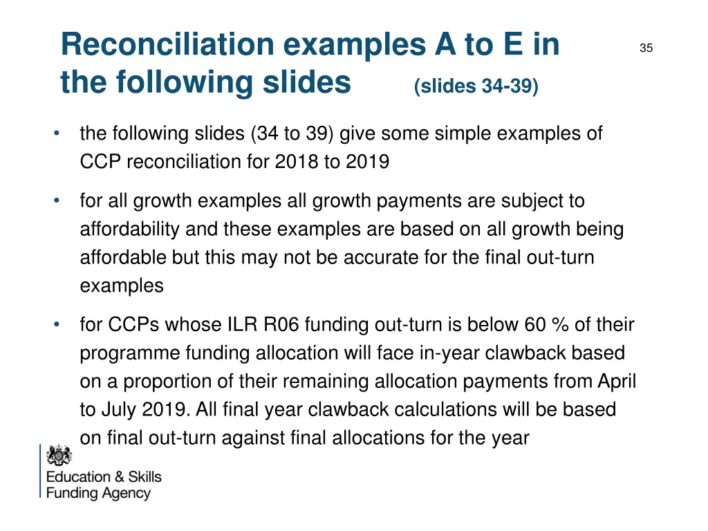 reconciliation examples a to e in the following