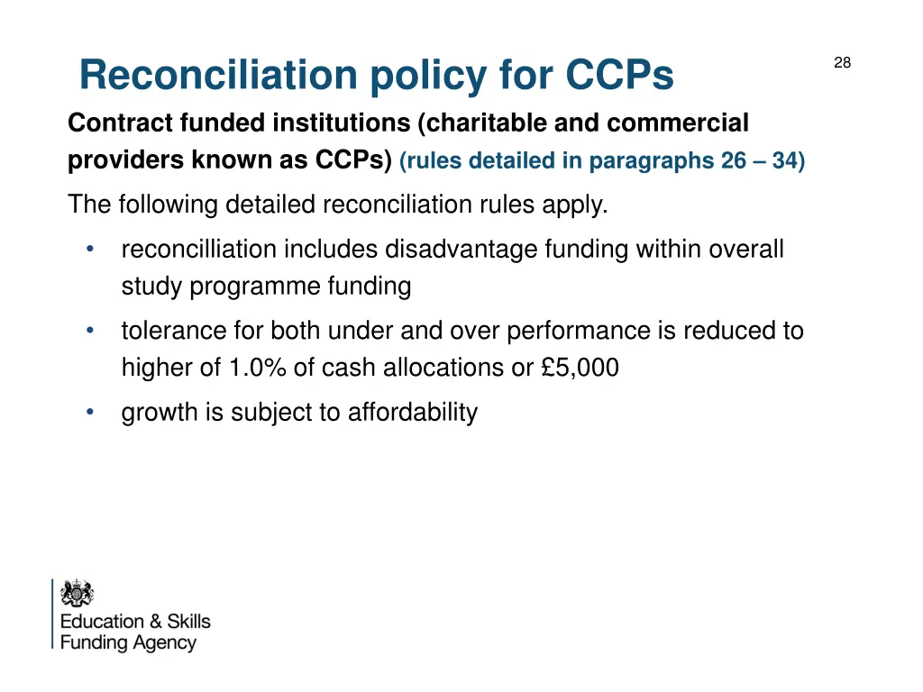 reconciliation policy for ccps contract funded