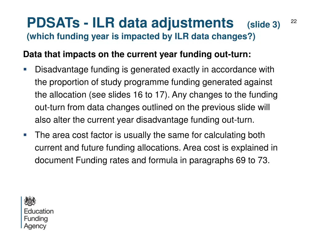 pdsats ilr data adjustments which funding year 2