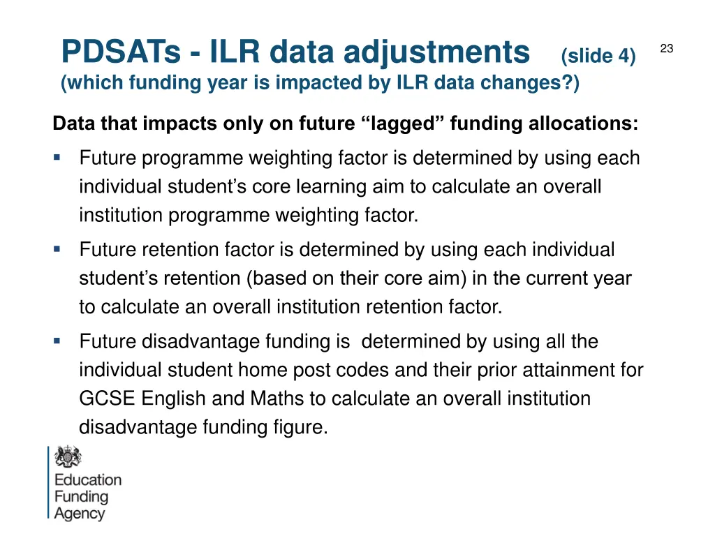 pdsats ilr data adjustments which funding year 3