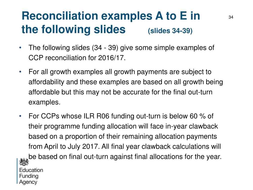 reconciliation examples a to e in the following