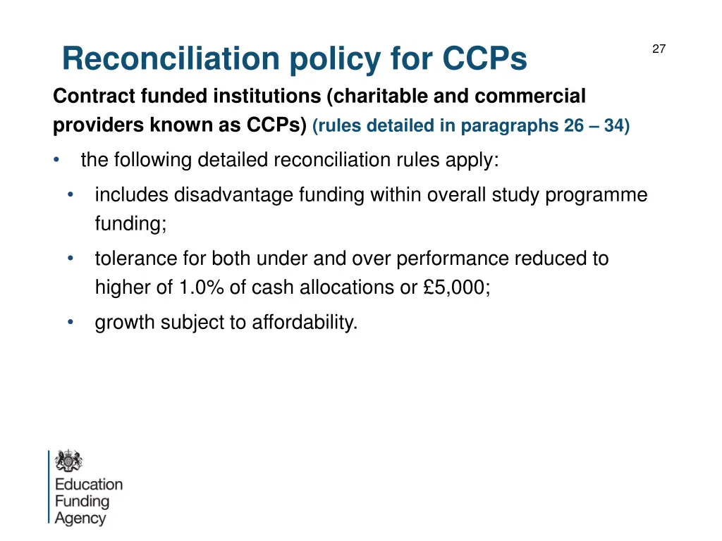 reconciliation policy for ccps contract funded