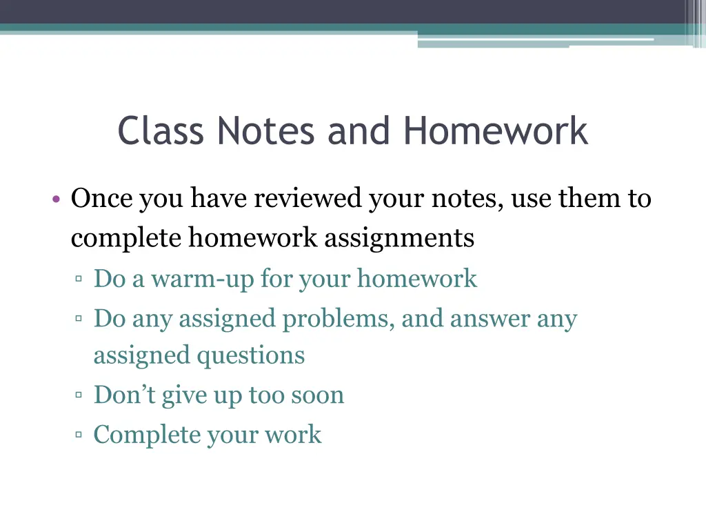 class notes and homework