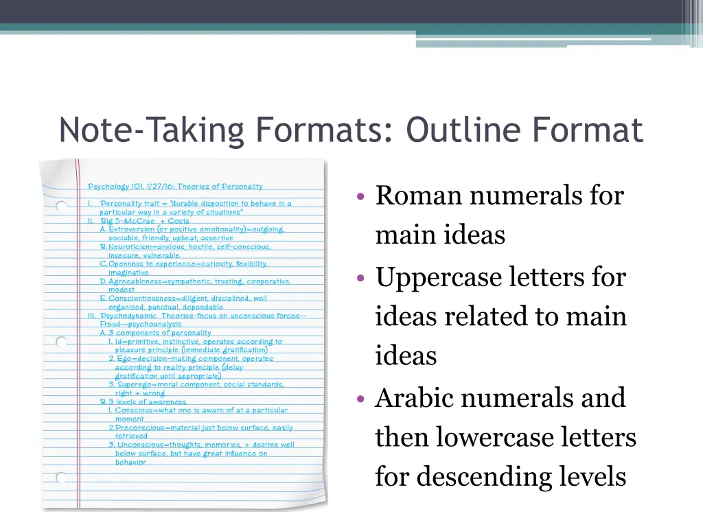 note taking formats outline format