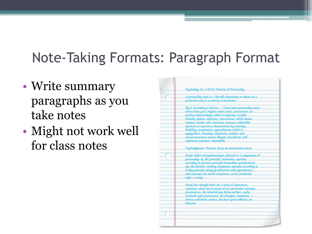 note taking formats paragraph format