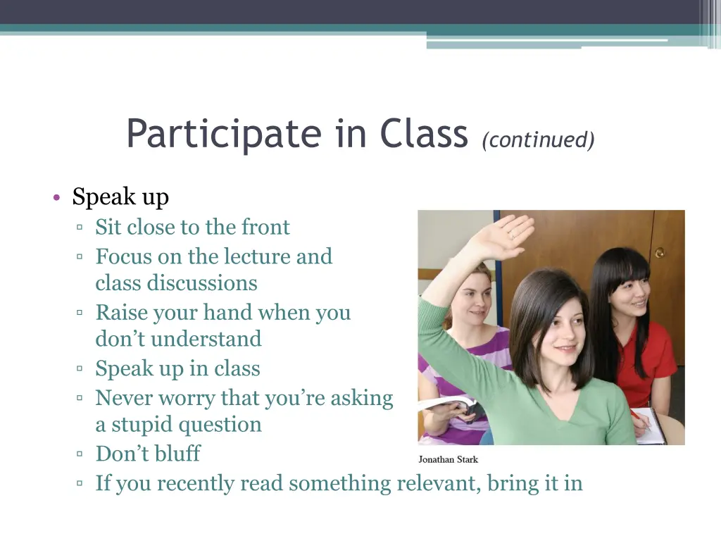 participate in class continued