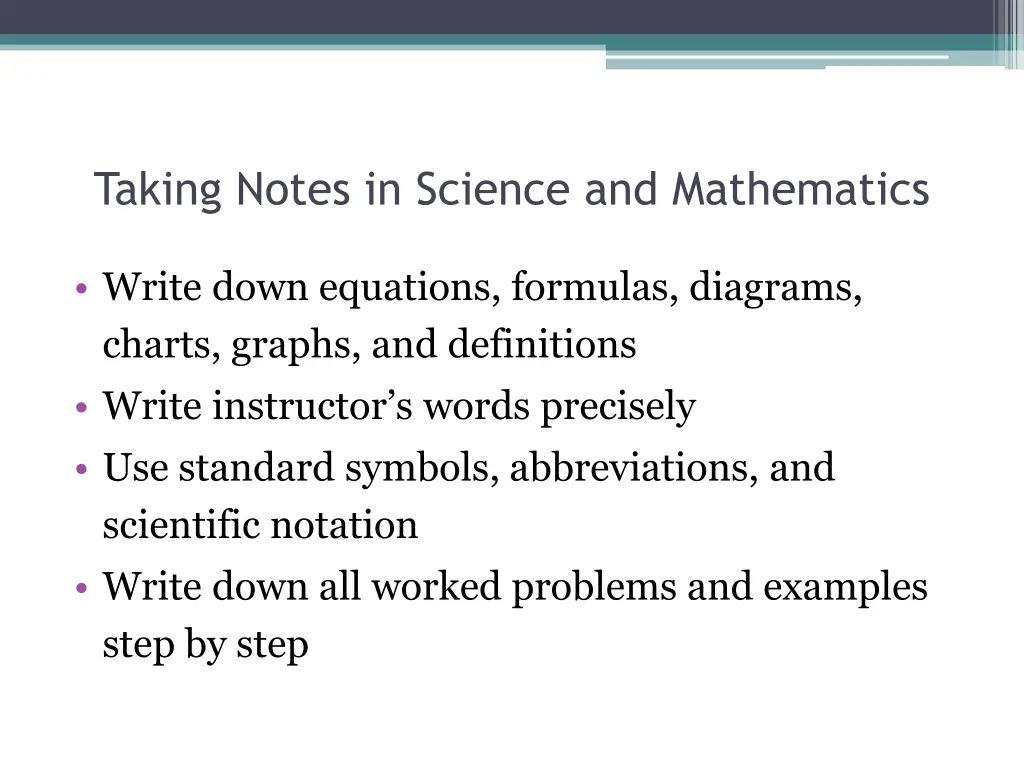 taking notes in science and mathematics