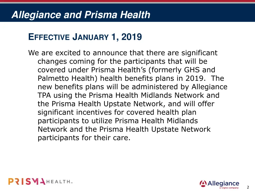 allegiance and prisma health