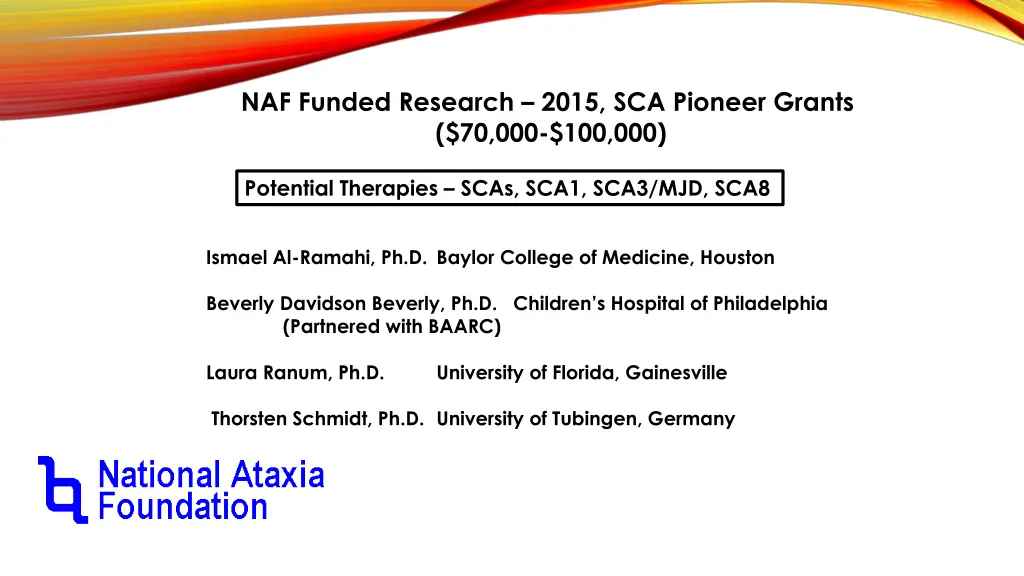 naf funded research 2015 sca pioneer grants