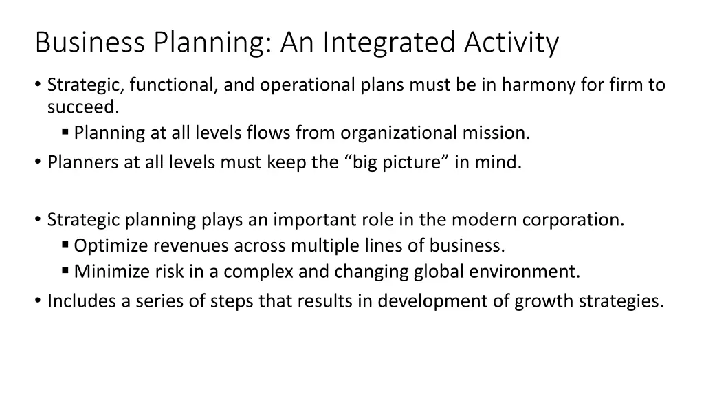 business planning an integrated activity