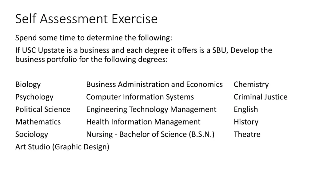 self assessment exercise