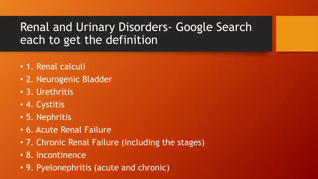 renal and urinary disorders google search each