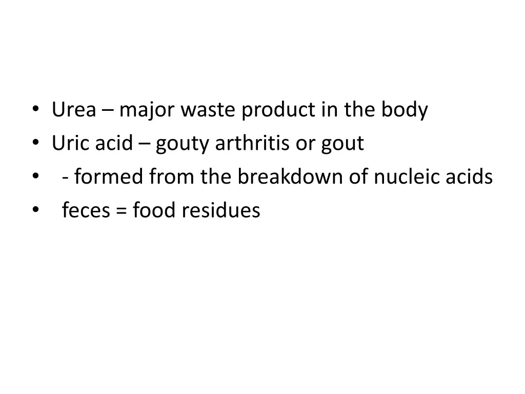 urea major waste product in the body uric acid