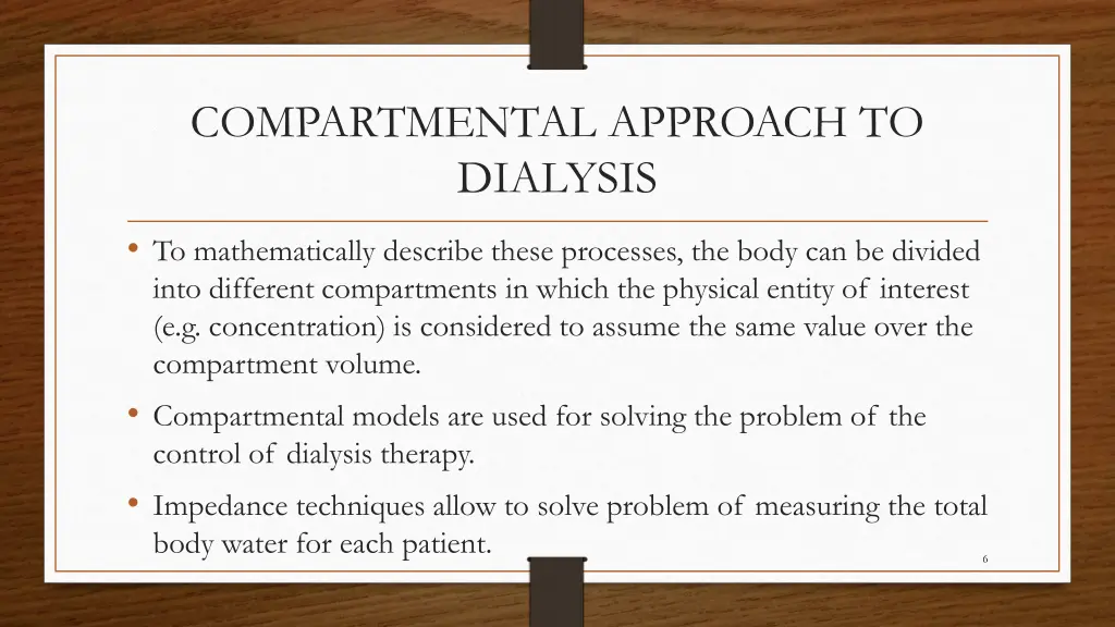 compartmental approach to dialysis