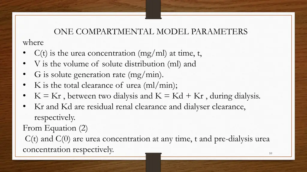 one compartmental model parameters