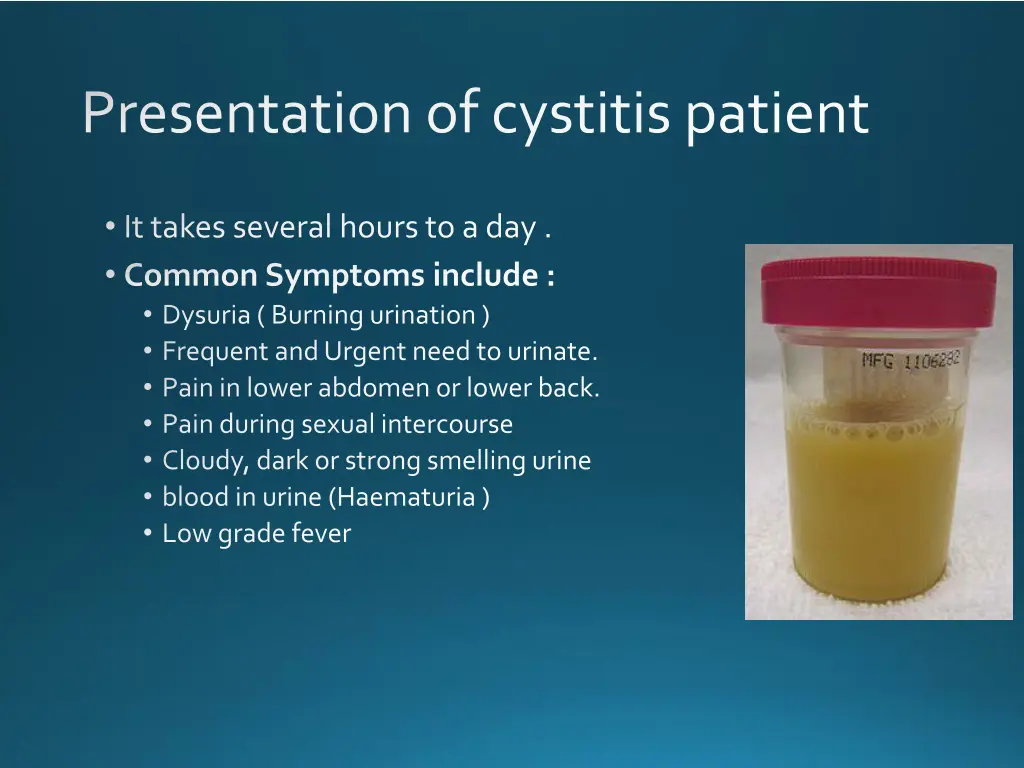 presentation of cystitis patient