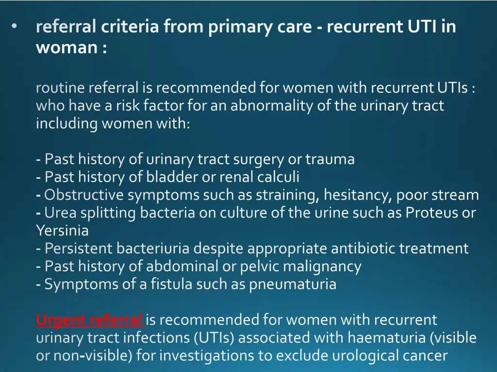 referral criteria from primary care recurrent