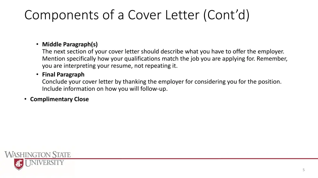 components of a cover letter cont d