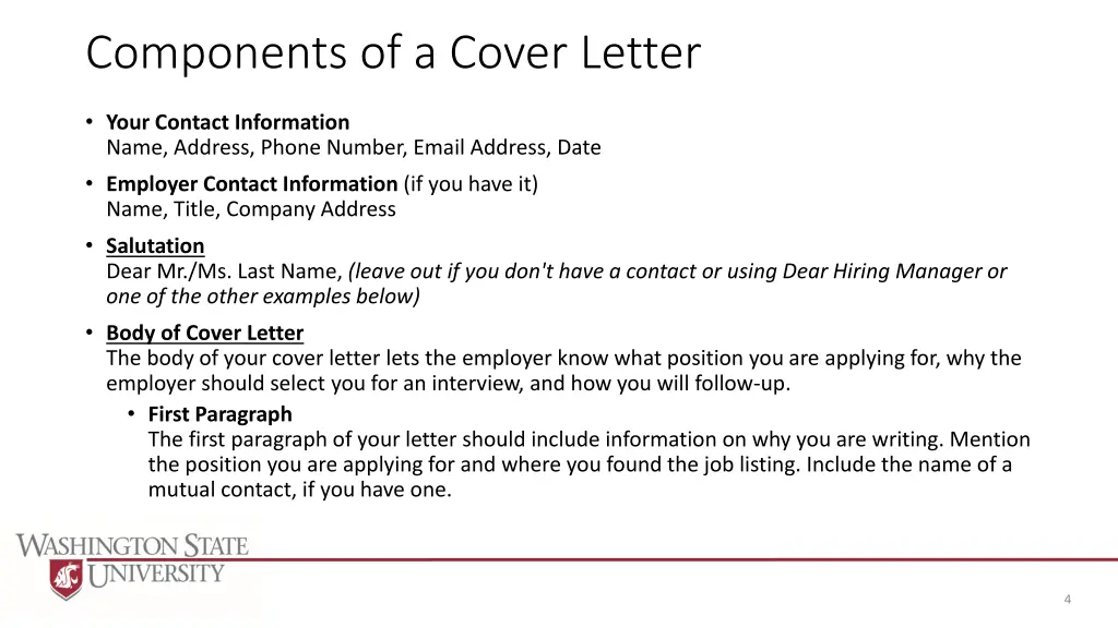 components of a cover letter