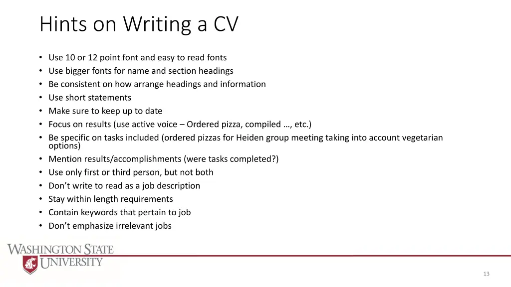 hints on writing a cv