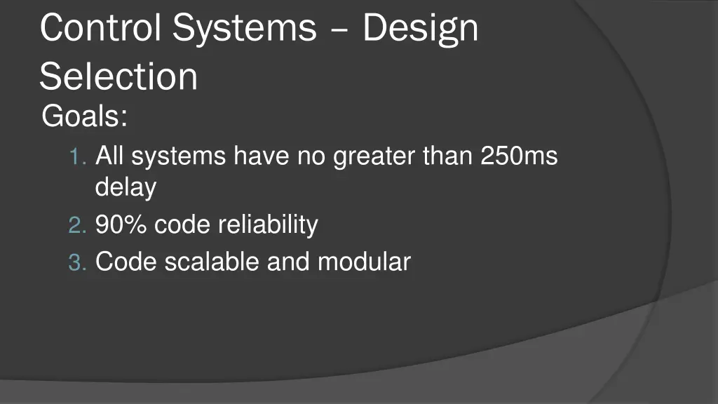 control systems design selection goals