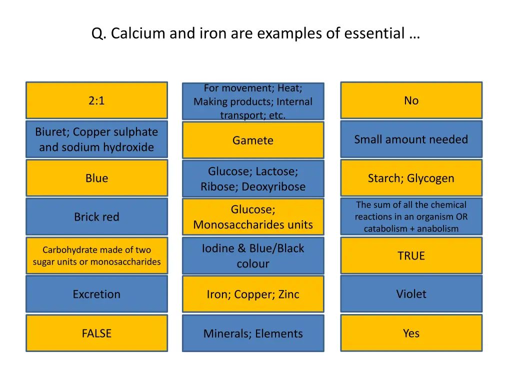 q calcium and iron are examples of essential