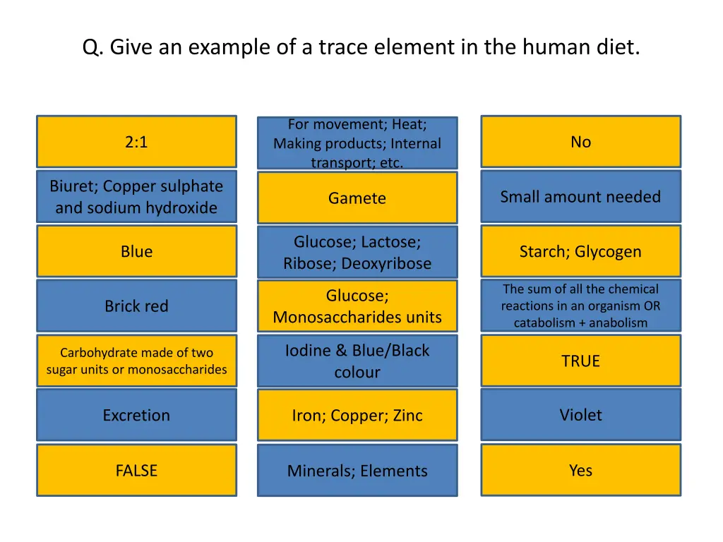 q give an example of a trace element in the human