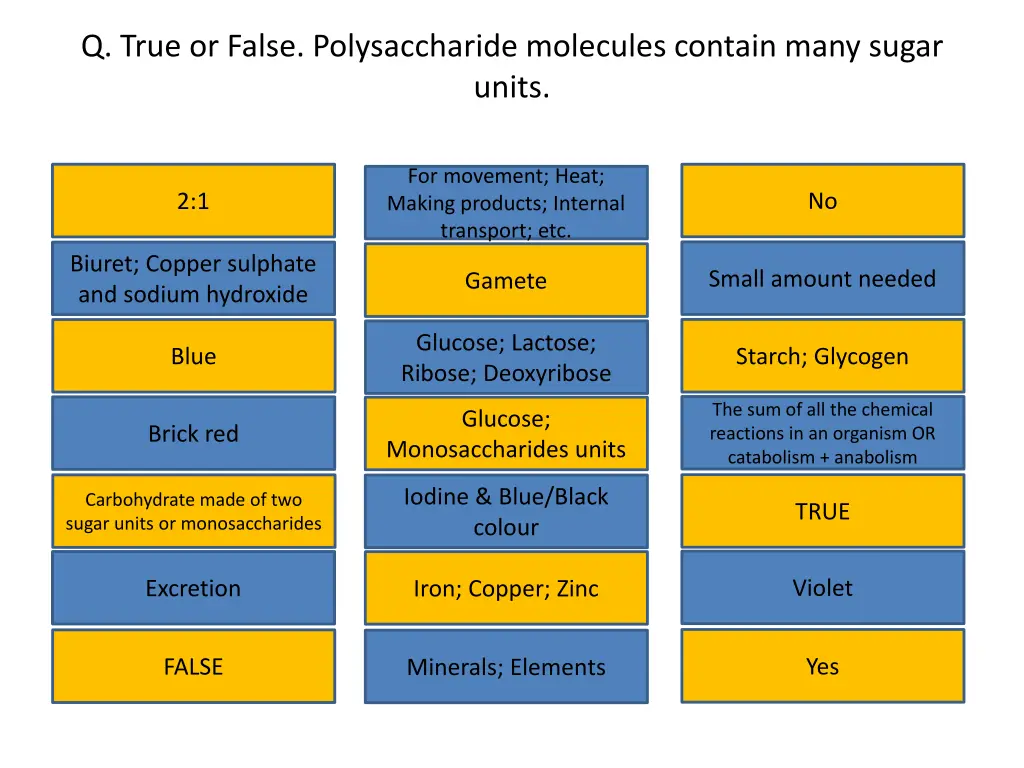 q true or false polysaccharide molecules contain