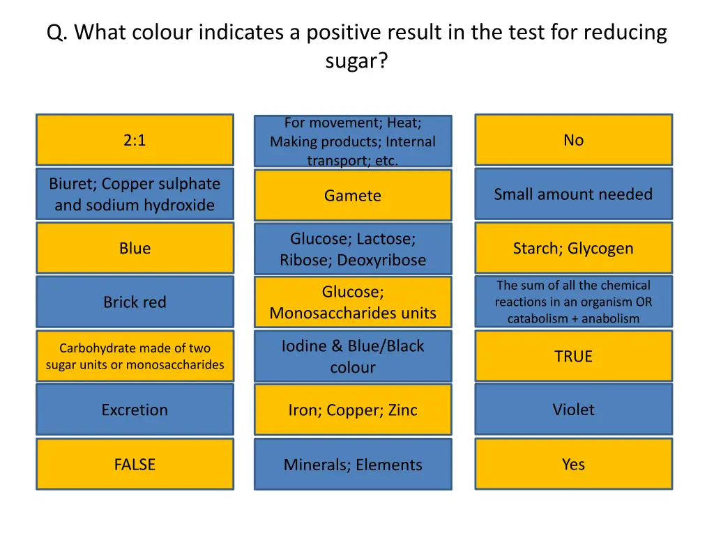 q what colour indicates a positive result 1