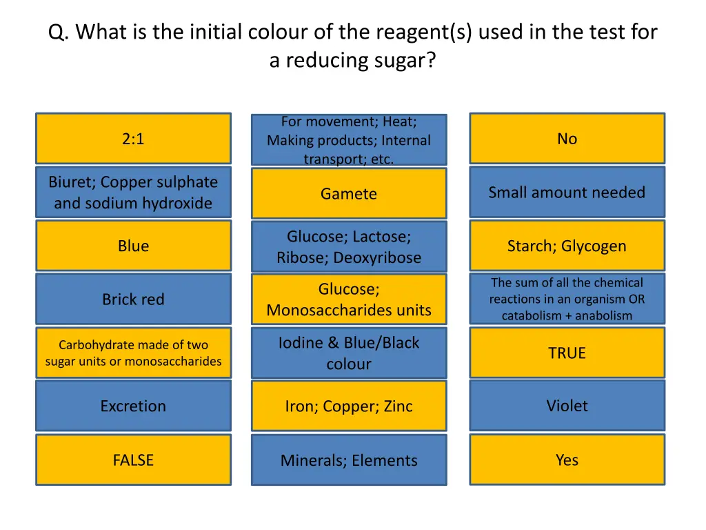 q what is the initial colour of the reagent