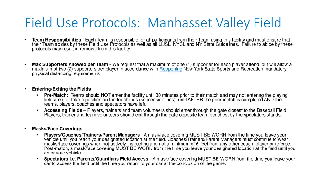 field use protocols manhasset valley field