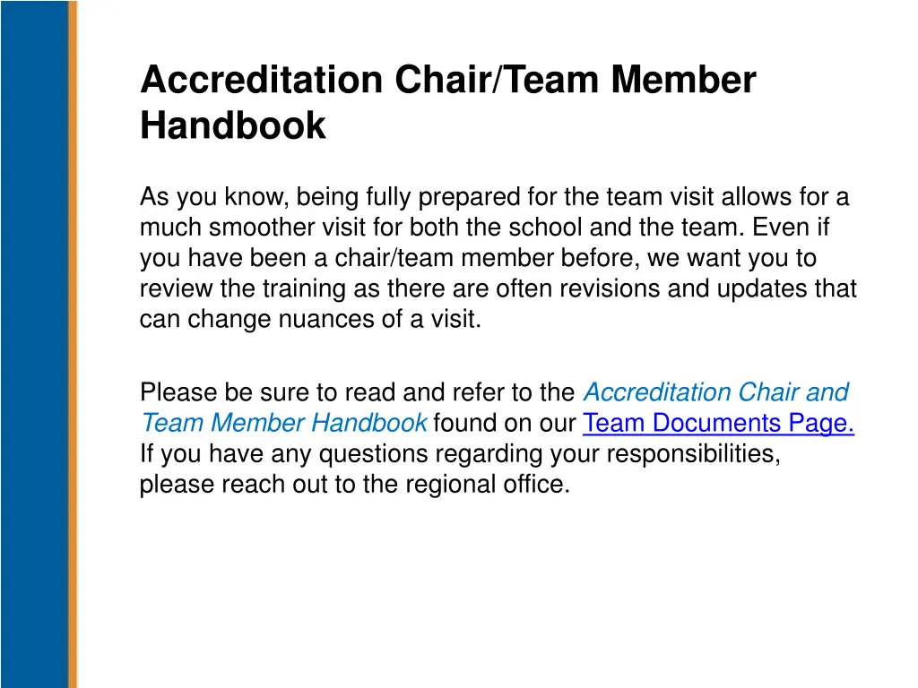 accreditation chair team member handbook