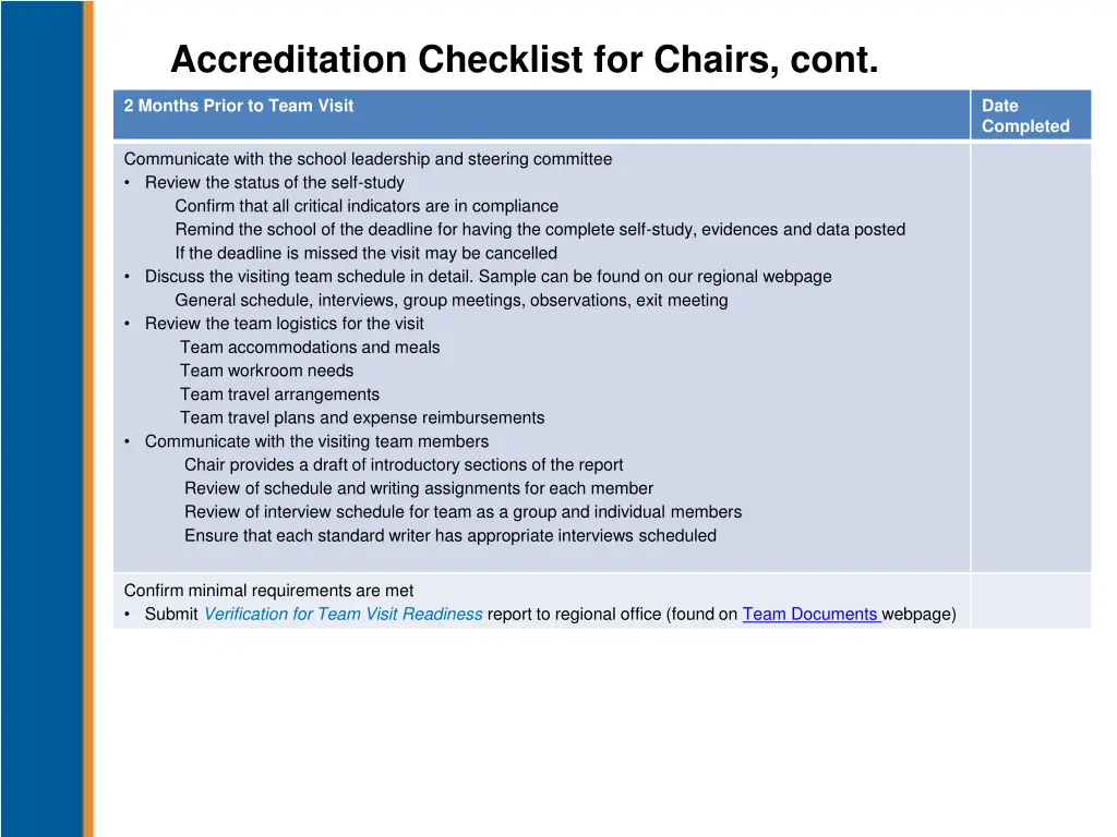 accreditation checklist for chairs cont 1