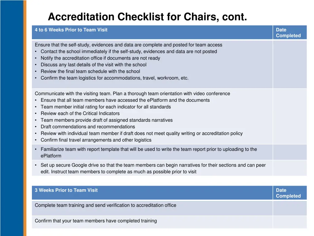 accreditation checklist for chairs cont 2