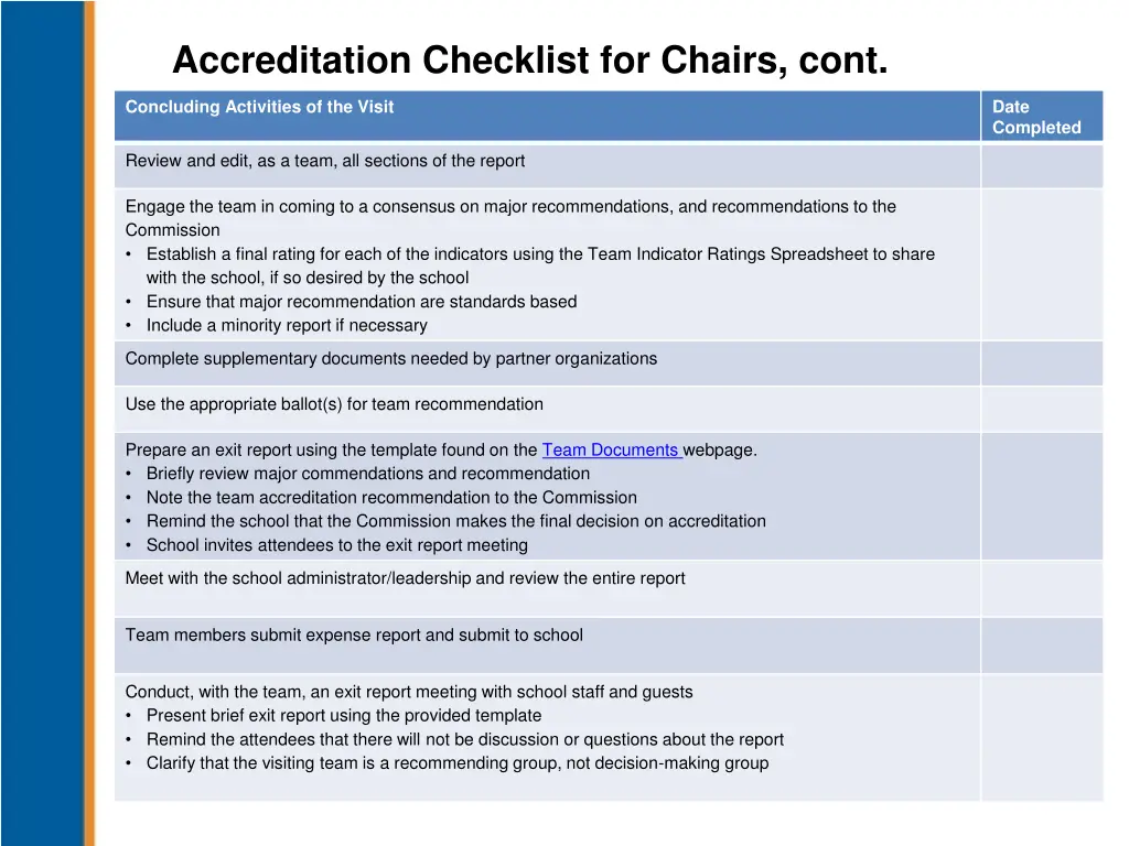 accreditation checklist for chairs cont 3