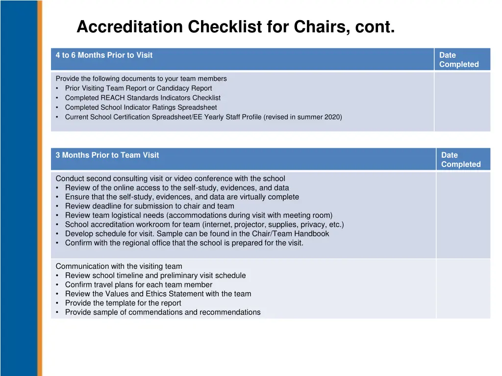 accreditation checklist for chairs cont